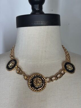 Gold and Black Lion Medallion Chain Necklace - Women Jewelry